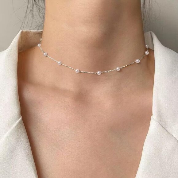 Women 14K Gold Plated Layered Pearl Necklaces Chain - Picture 3 of 7